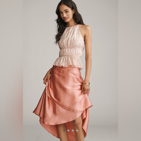 Anthropologie Dresses & Skirts - Anthropologie Silky Tiered Midi Asymmetrical Peach “Rosette” Skirt